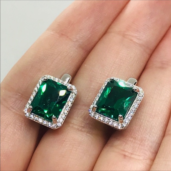 Emerald Sterling Silver Earrings - Picture 6 of 7